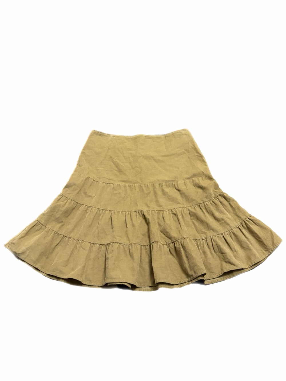 Y2K Vintage American Eagle Corduroy Tiered Skirt w Lace-Up Detail (Tan) Size 2 - Picture 3 of 9